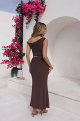Summer Moon Off The Shoulder Maxi Dress Brown