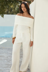 Verity Off Shoulder Long Sleeve Knit Top Cream