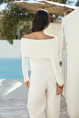 Verity Off Shoulder Long Sleeve Knit Top Cream