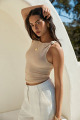 Calling For You Mesh Crop Top Beige