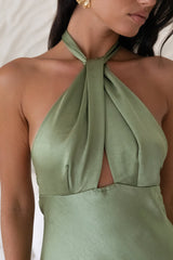 In My Feelings Satin Maxi Dress Olive
