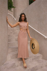 Fluttering Hearts Maxi Dress Tan