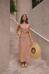 Fluttering Hearts Maxi Dress Tan