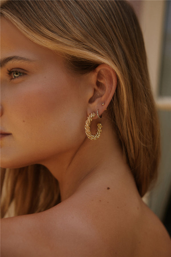 18k Gold Plated Charmed Hoop Earrings Gold