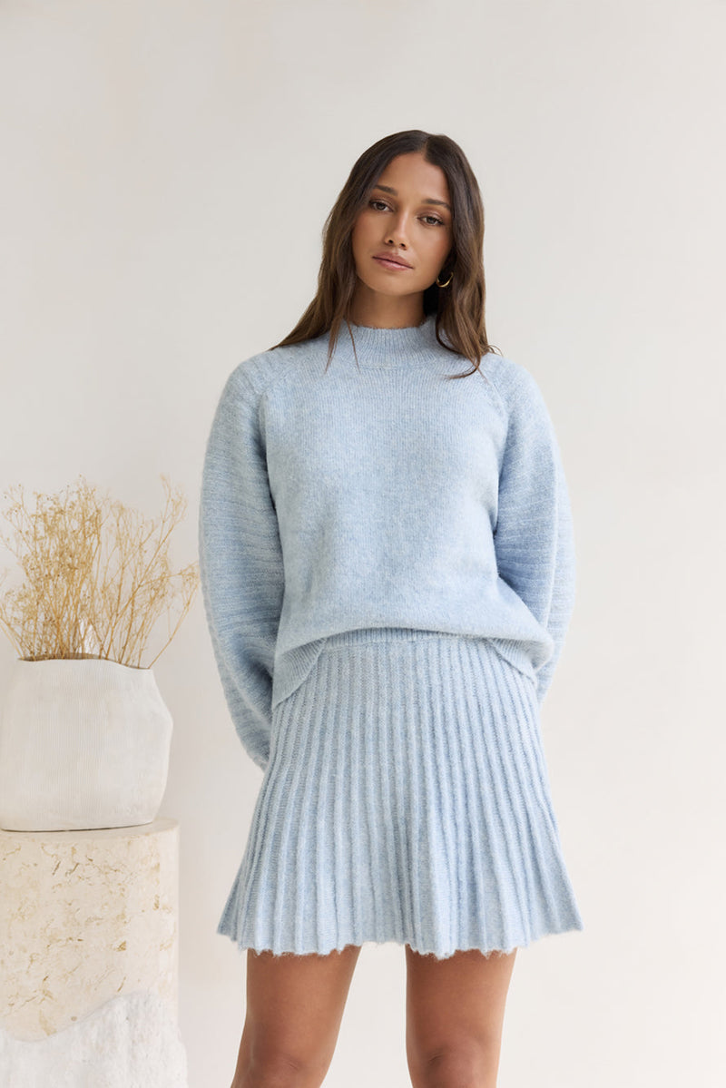 Season Of Dreams Knit Mini Skirt Blue