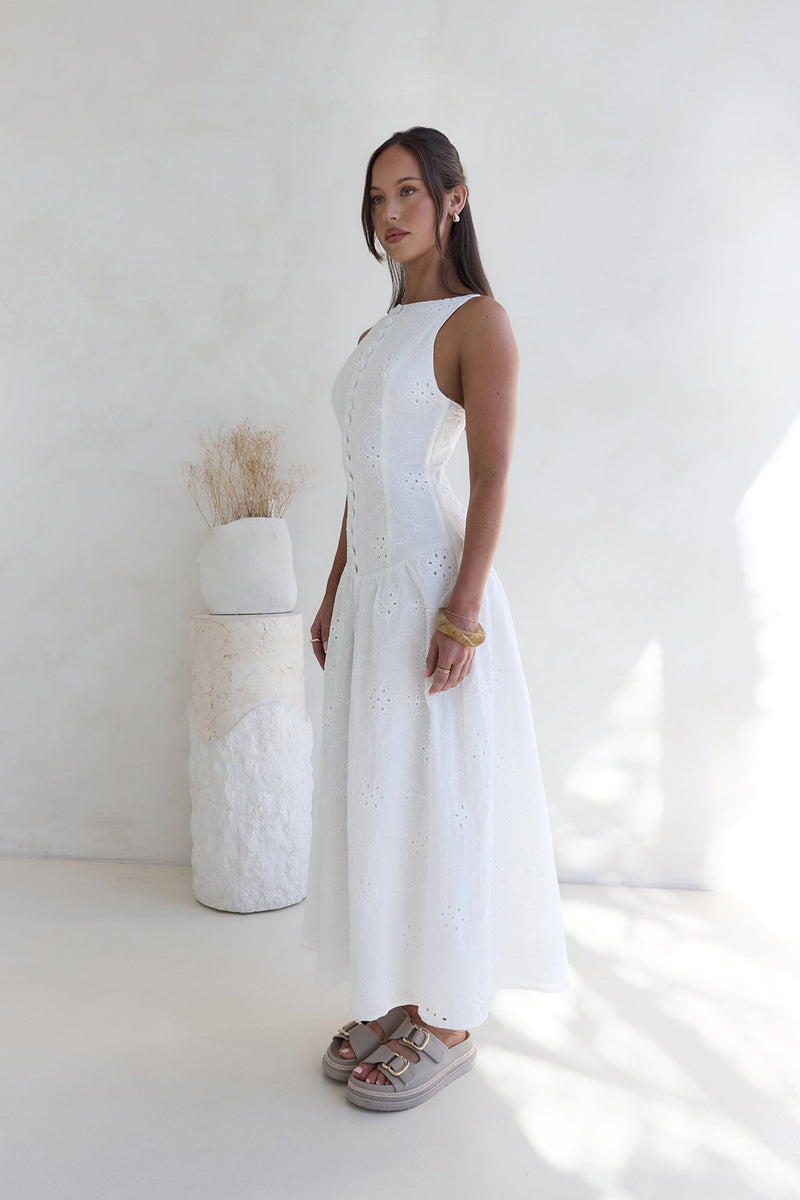 Jasmine Jewel Embroidered Maxi Dress White