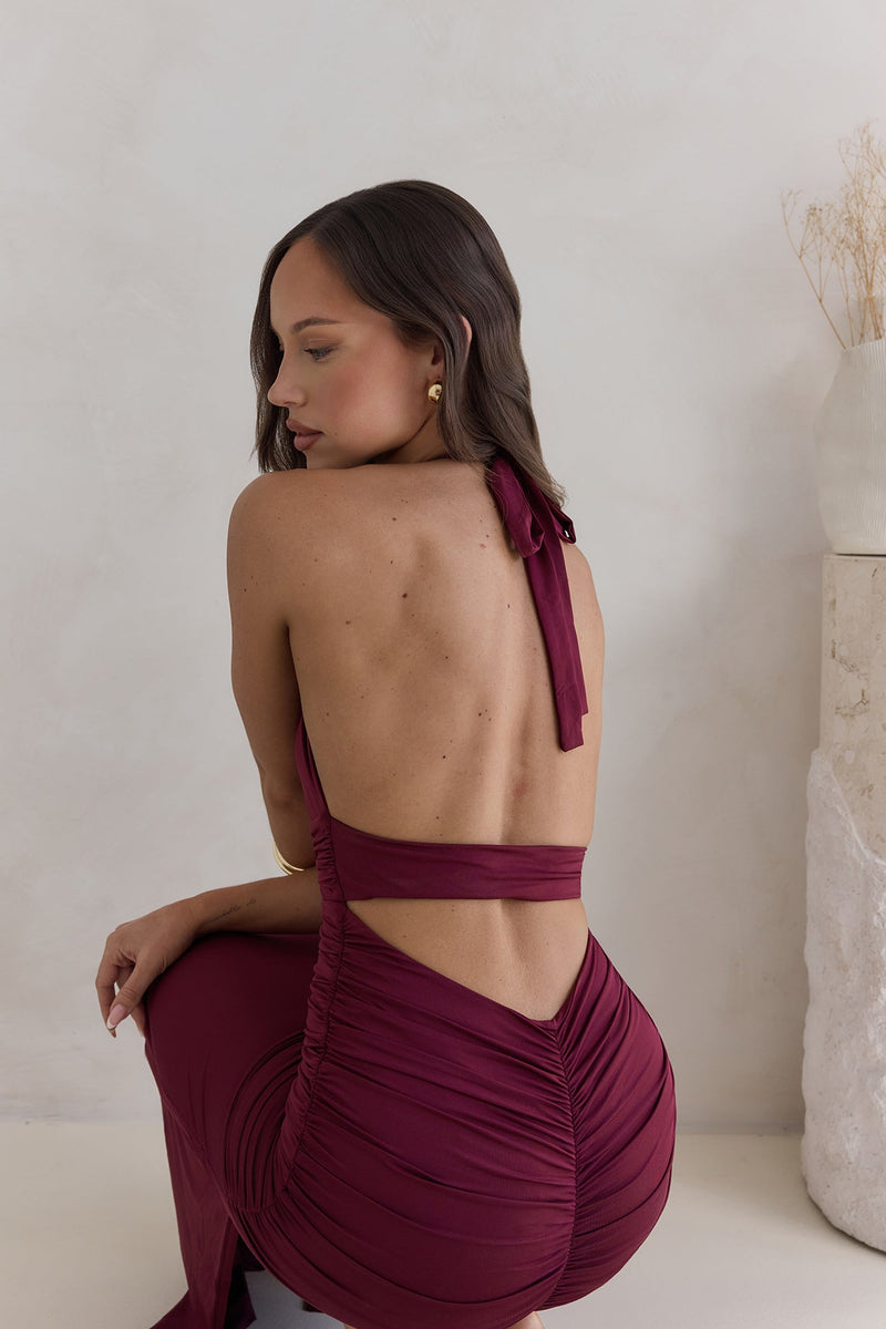 Under The Stars Halter Maxi Dress Burgundy