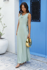 Blossom Kisses Satin Maxi Dress Sage