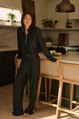 Sofia Cloud Fleece Wide Leg in Noire
