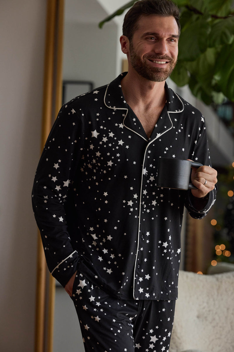 Noah Cloud Jersey PJ Set in Black Stars