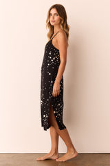 Chanelle Cloud Jersey Slip Dress in Black Stars