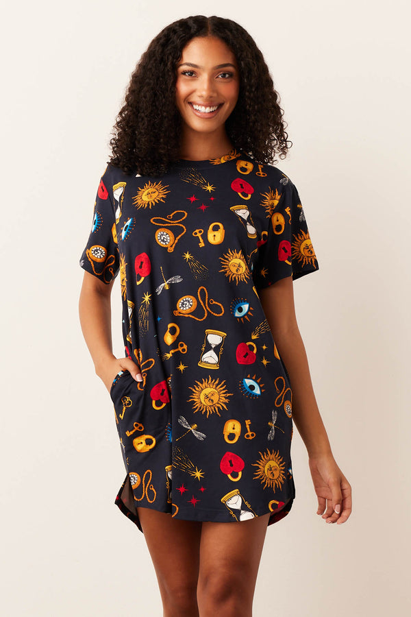 Alaina Cloud Jersey Shirt Dress in Mystic