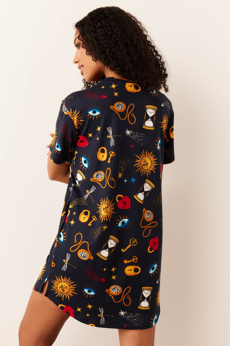 Alaina Cloud Jersey Shirt Dress in Mystic