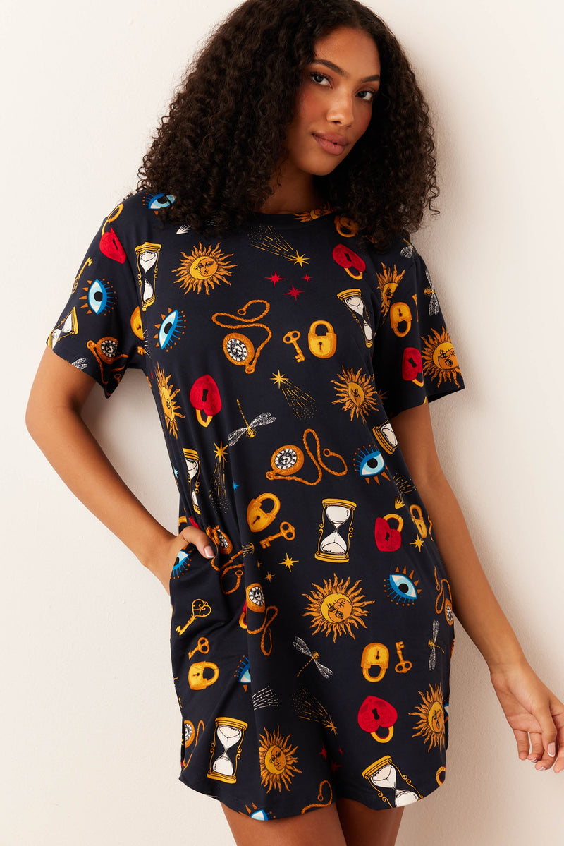 Alaina Cloud Jersey Shirt Dress in Mystic