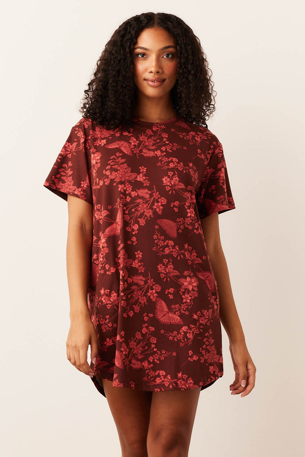 Alaina Cloud Jersey Shirt Dress in Botanical