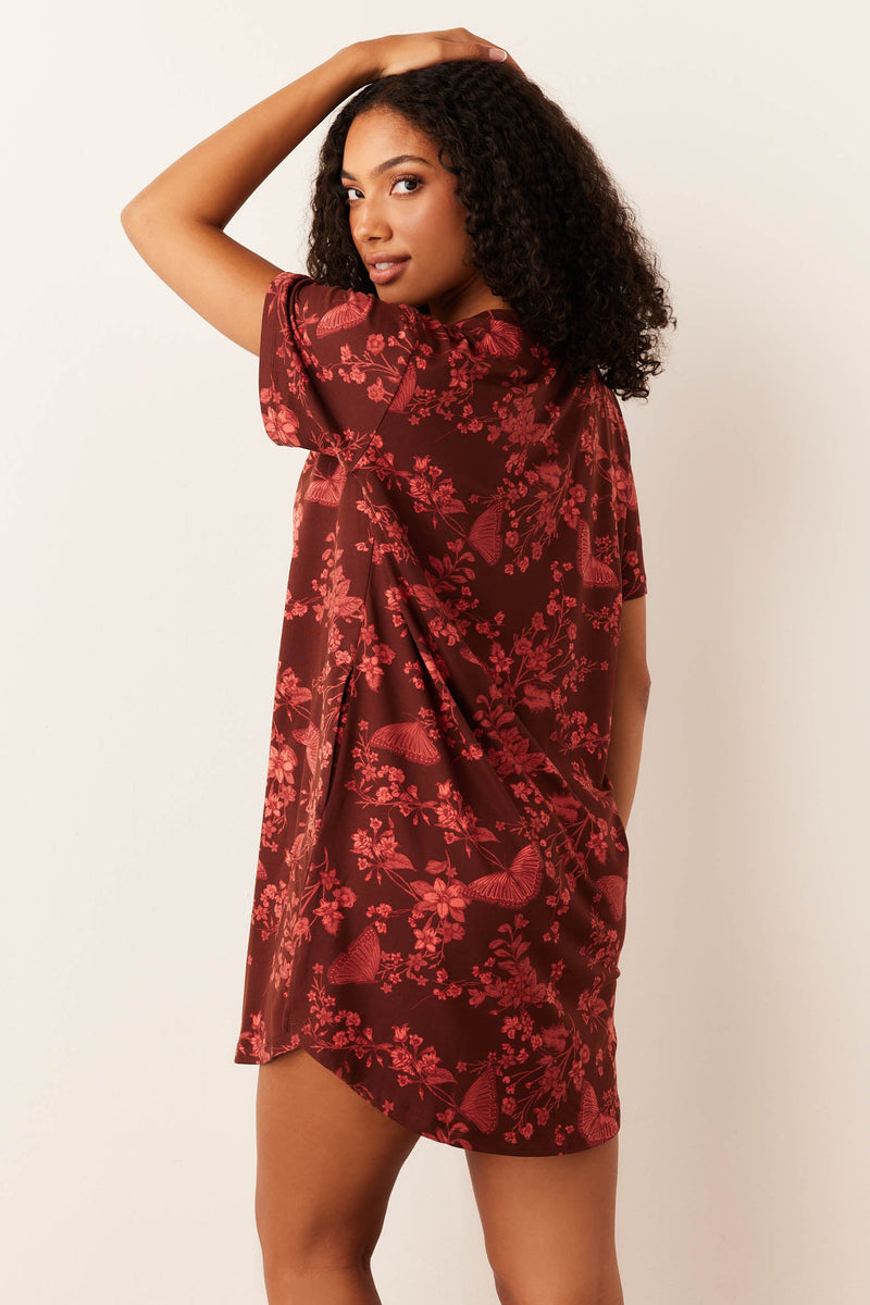 Alaina Cloud Jersey Shirt Dress in Botanical