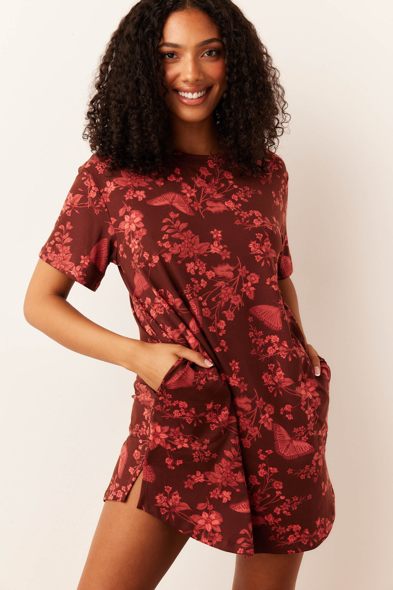 Alaina Cloud Jersey Shirt Dress in Botanical