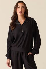 Felicia Cloud Fleece Half Zip in Noire