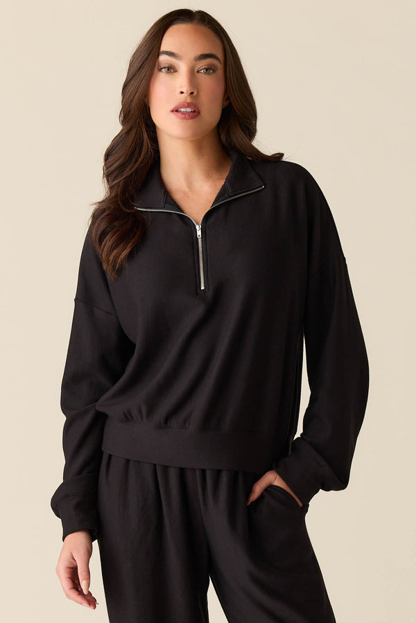 Felicia Cloud Fleece Half Zip in Noire