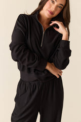 Felicia Cloud Fleece Half Zip in Noire