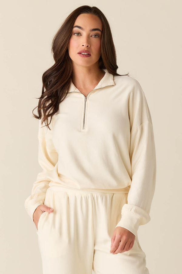 Felicia Cloud Fleece Half Zip in Meringue
