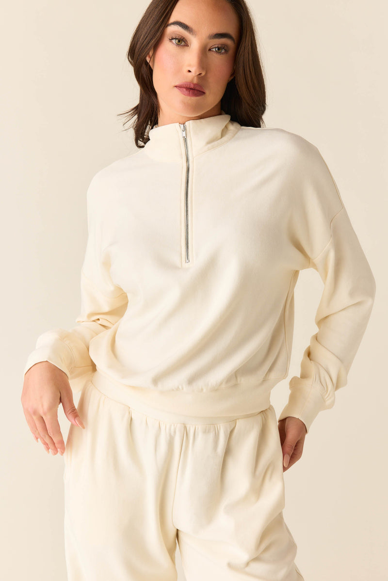 Felicia Cloud Fleece Half Zip in Meringue