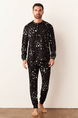Adam Cloud Jersey Henley Set in Black Stars