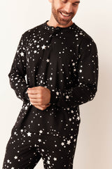 Adam Cloud Jersey Henley Set in Black Stars