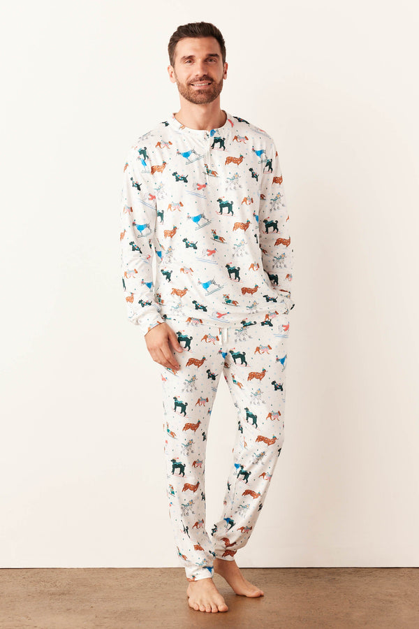 Adam Cloud Jersey Henley Set in Aprés Pups