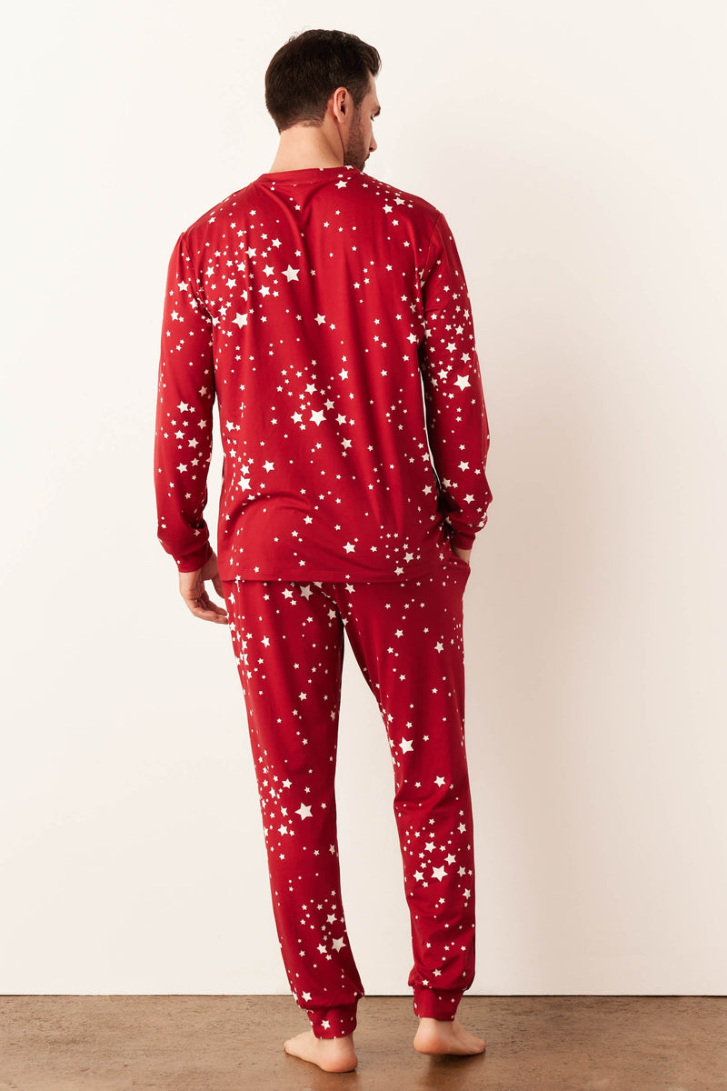 Adam Cloud Jersey Henley Set in Red Stars