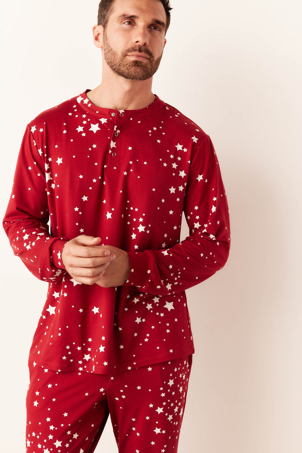 Adam Cloud Jersey Henley Set in Red Stars