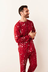Adam Cloud Jersey Henley Set in Red Stars