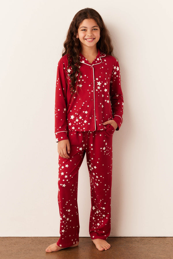 Alex Cloud Jersey Tween PJ Set in Red Stars