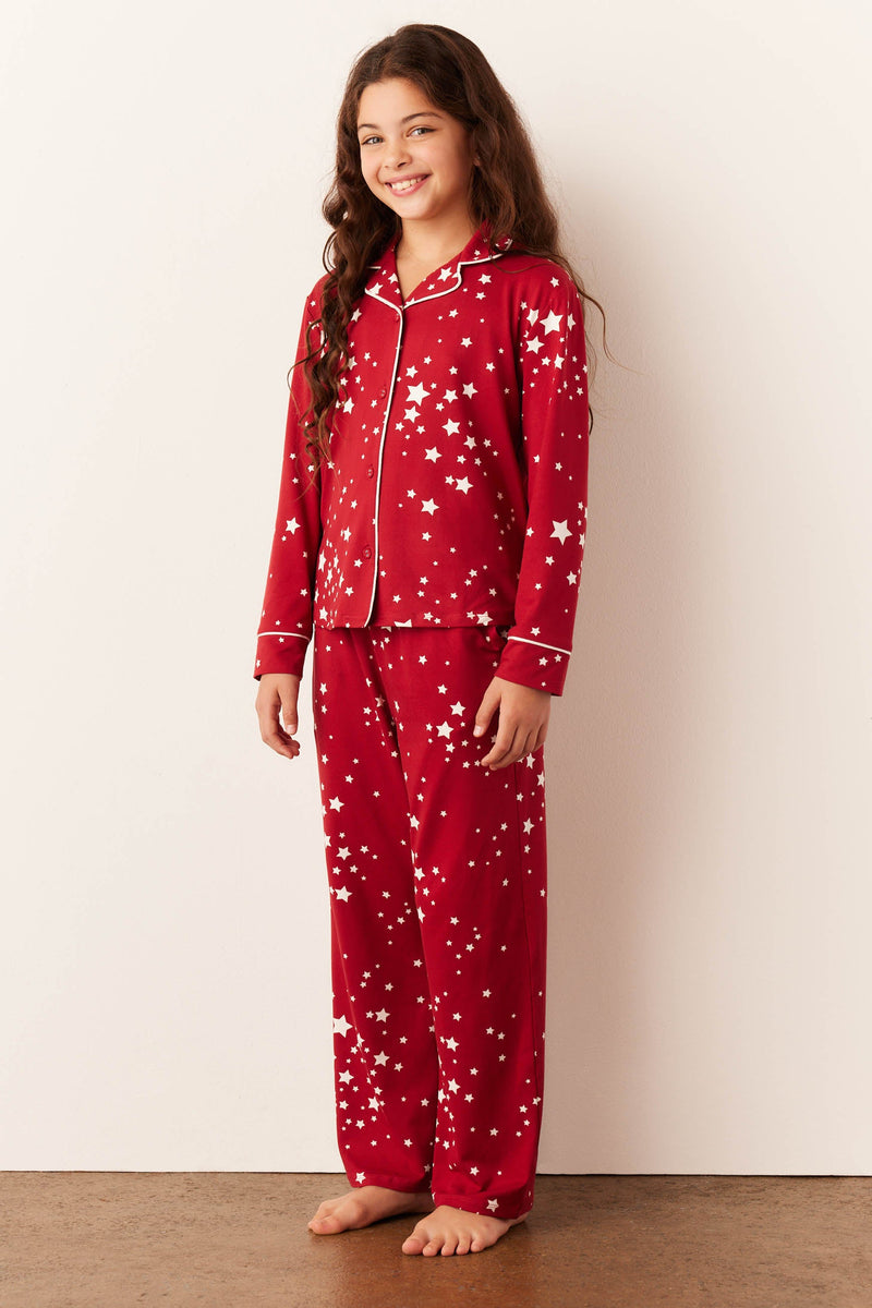 Alex Cloud Jersey Tween PJ Set in Red Stars