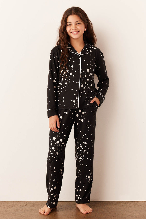 Alex Cloud Jersey Tween PJ Set in Black Stars