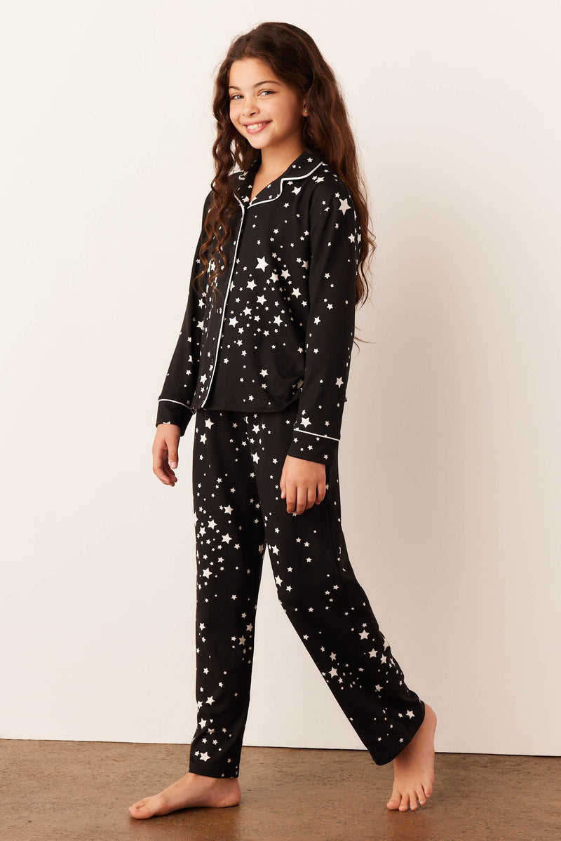 Alex Cloud Jersey Tween PJ Set in Black Stars