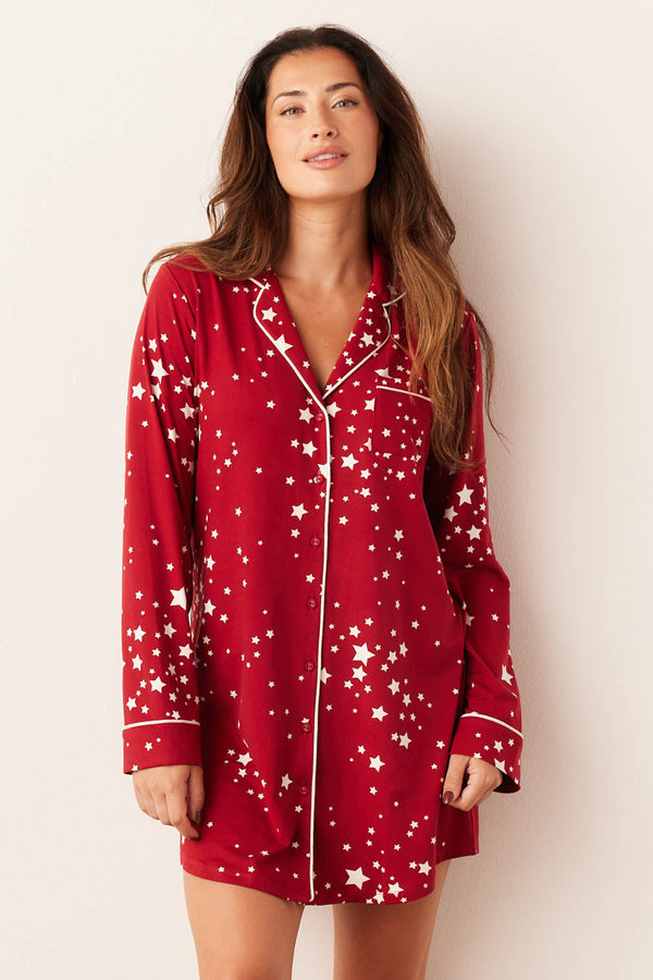 Kara Cloud Jersey Boyfriend Shirt in Red Stars