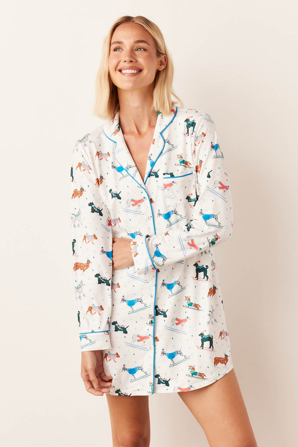 Kara Cloud Jersey Boyfriend Shirt in Aprés Pups