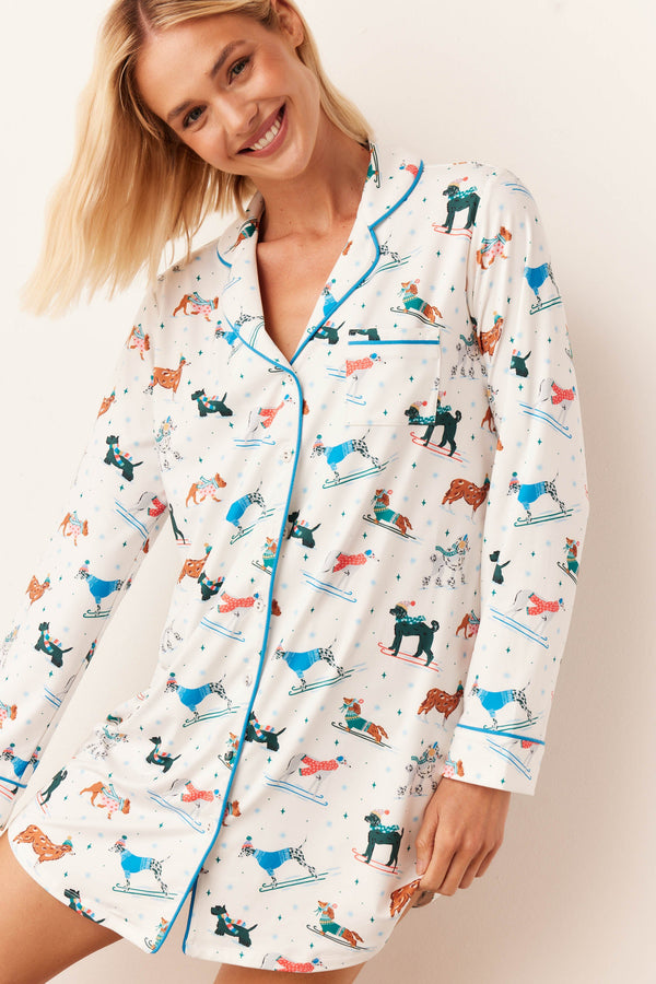 Kara Cloud Jersey Boyfriend Shirt in Aprés Pups