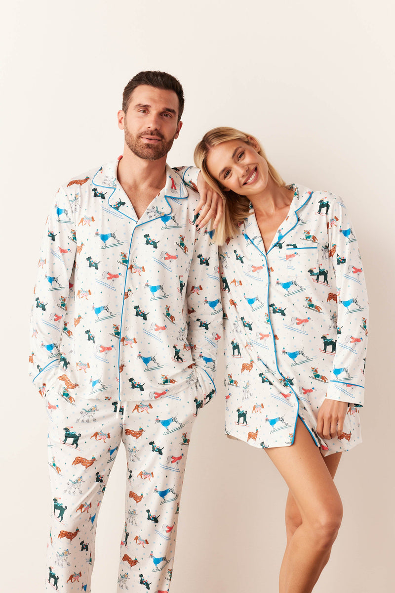 Kara Cloud Jersey Boyfriend Shirt in Aprés Pups