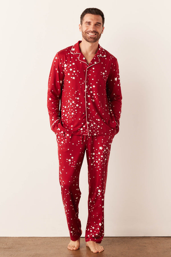 Noah Cloud Jersey PJ Set in Red Stars