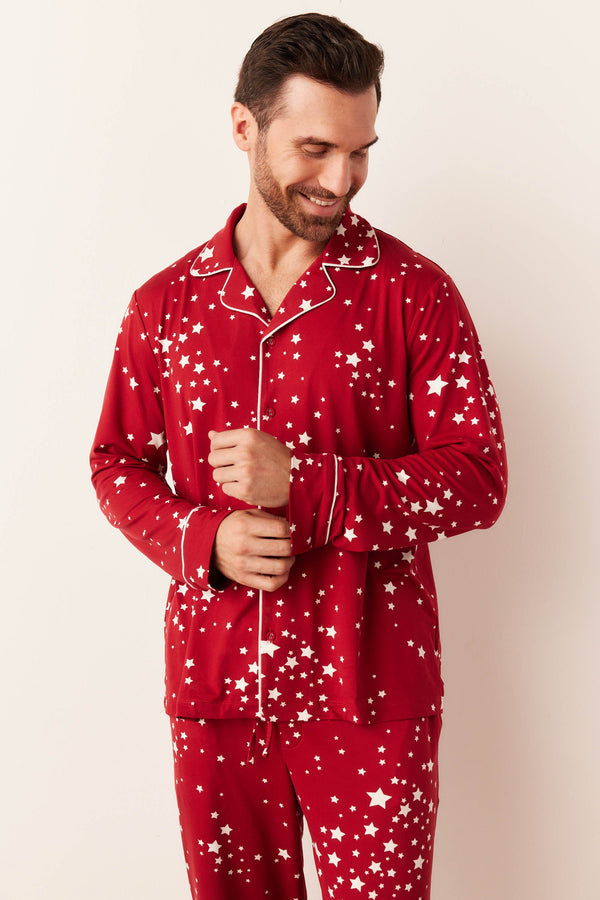 Noah Cloud Jersey PJ Set in Red Stars