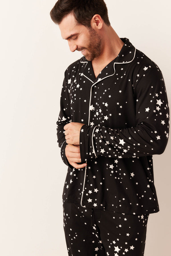 Noah Cloud Jersey PJ Set in Black Stars