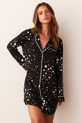 Kara Cloud Jersey Boyfriend Shirt in Black Stars
