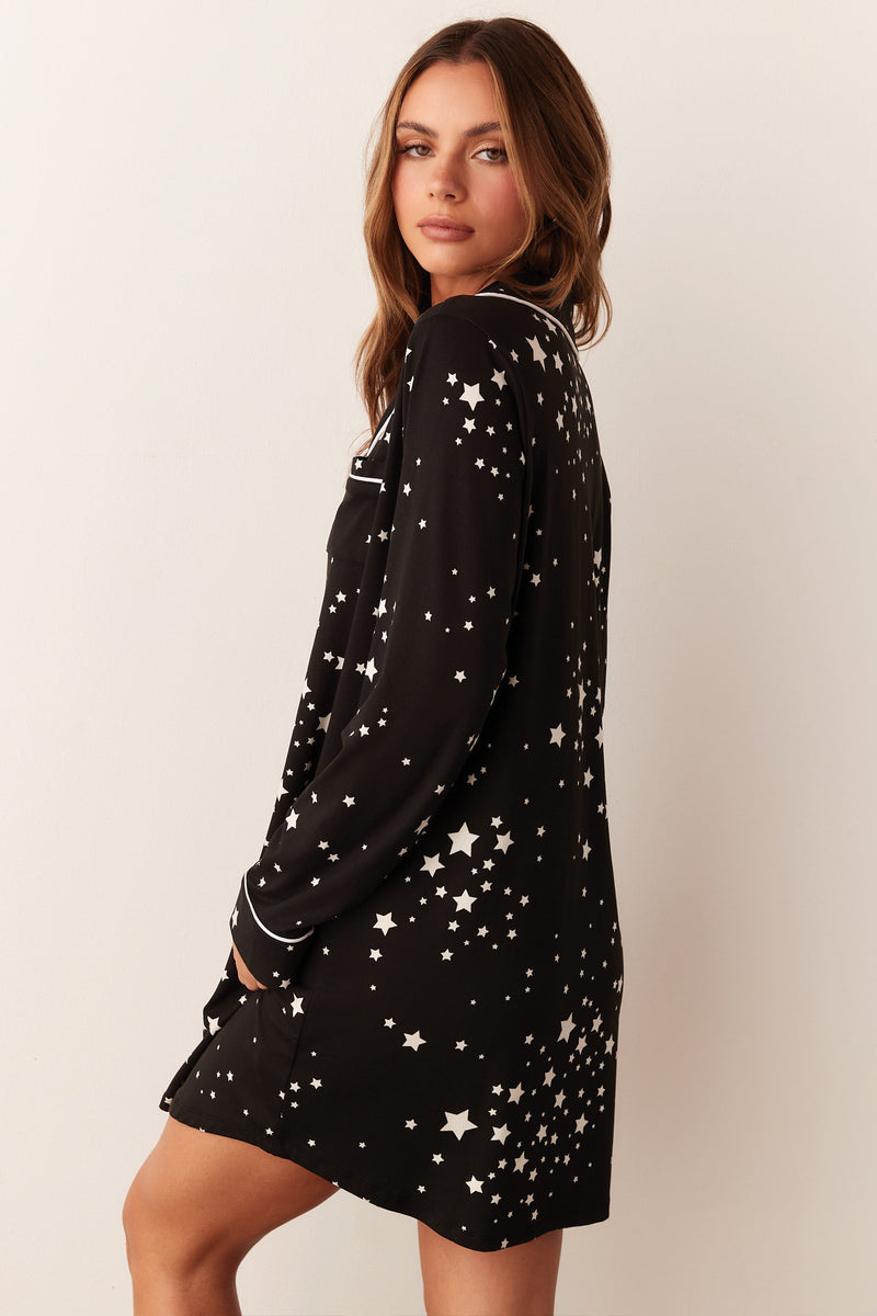 Kara Cloud Jersey Boyfriend Shirt in Black Stars