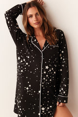 Kara Cloud Jersey Boyfriend Shirt in Black Stars