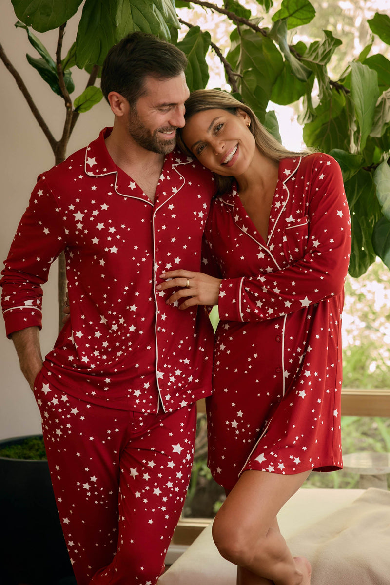 Kara Cloud Jersey Boyfriend Shirt in Red Stars