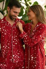 Kara Cloud Jersey Boyfriend Shirt in Red Stars
