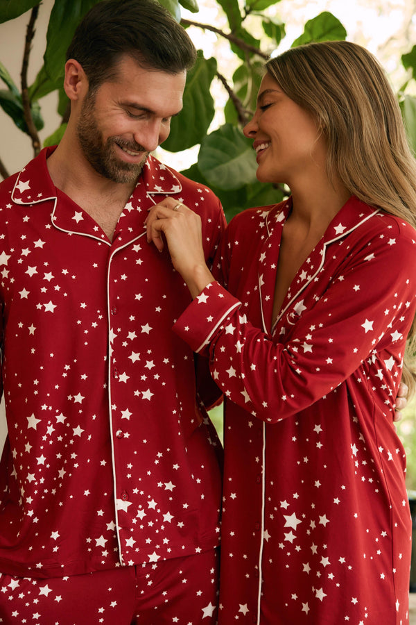 Kara Cloud Jersey Boyfriend Shirt in Red Stars