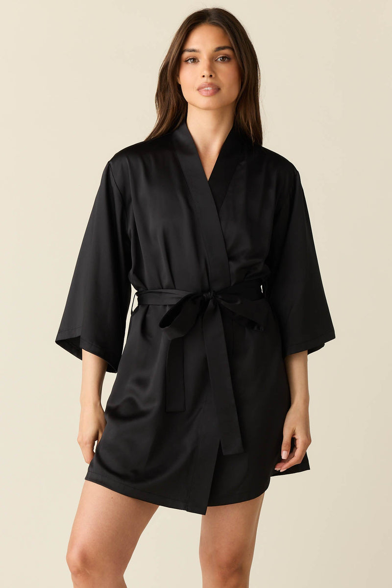Adriana Luxe Satin Short Kimono in Black